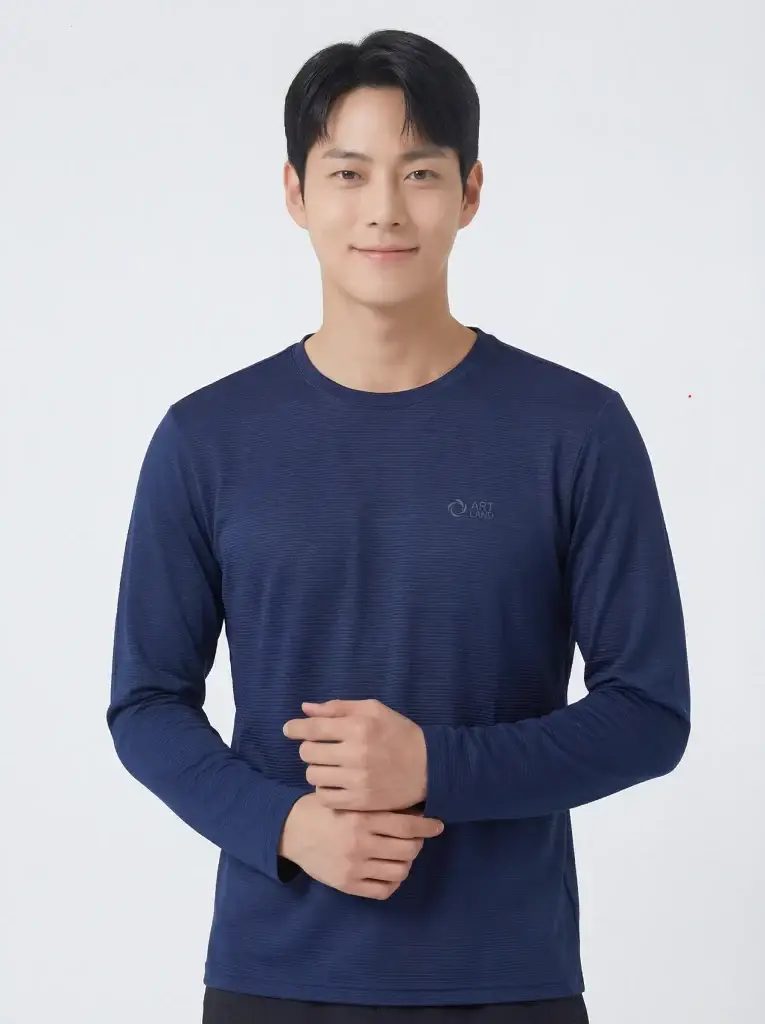 여름 라운드 군청 긴팔티